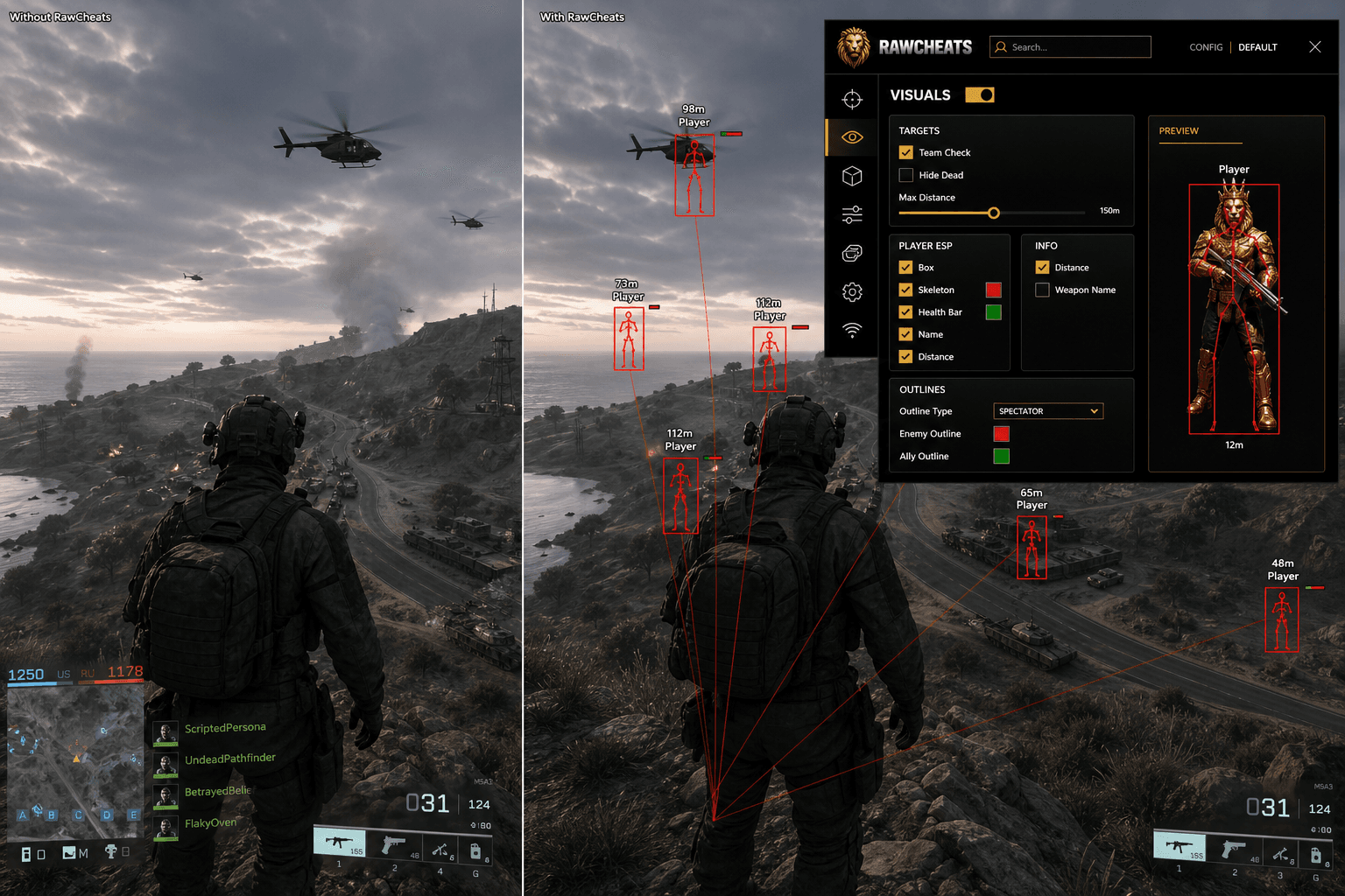 Battlefield 6 Cheats vs Niche Providers — Honest Comparison — in-game screenshot showing RawCheats overlay
