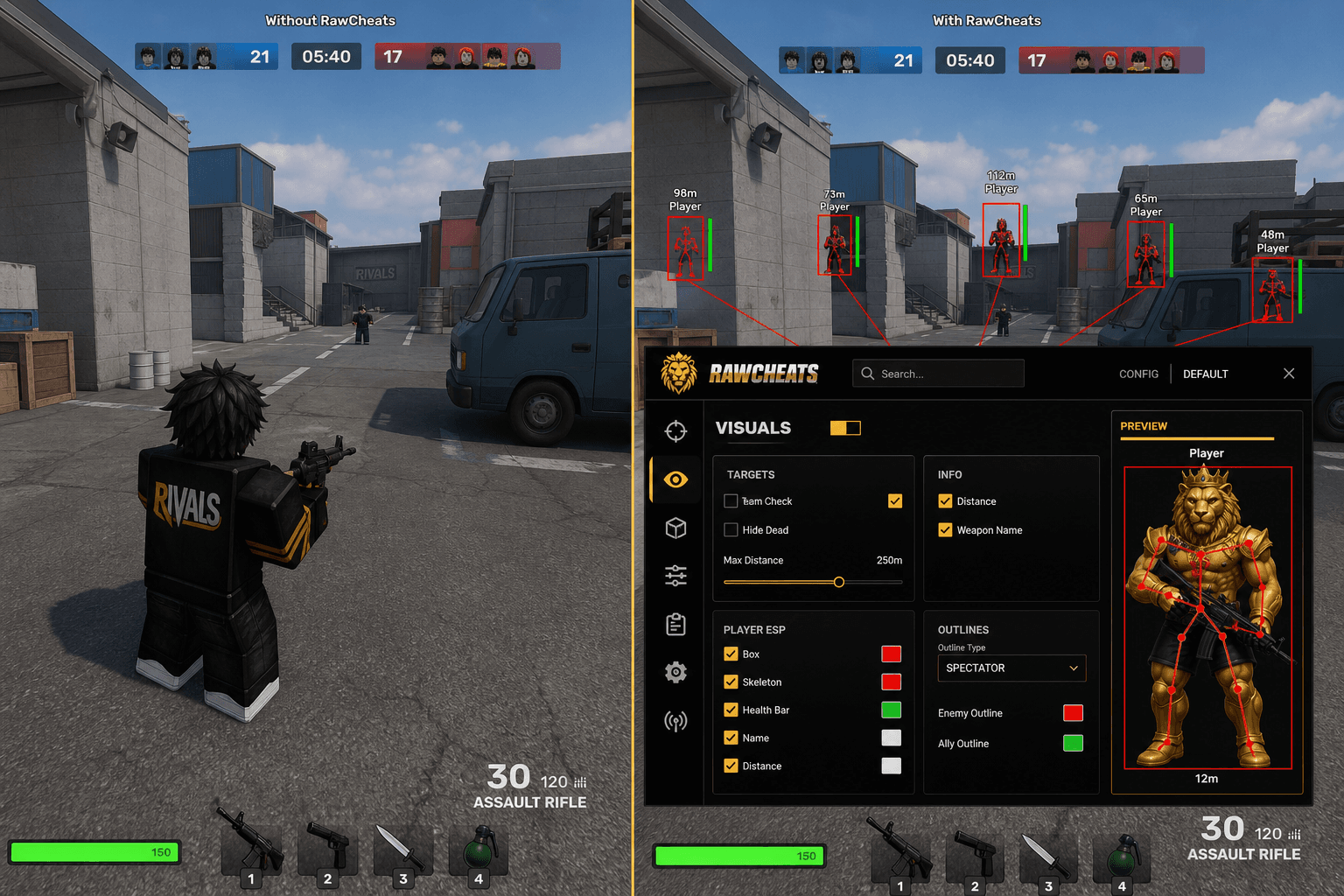 Roblox Cheats vs Budget Providers — Honest Comparison — in-game screenshot showing RawCheats overlay