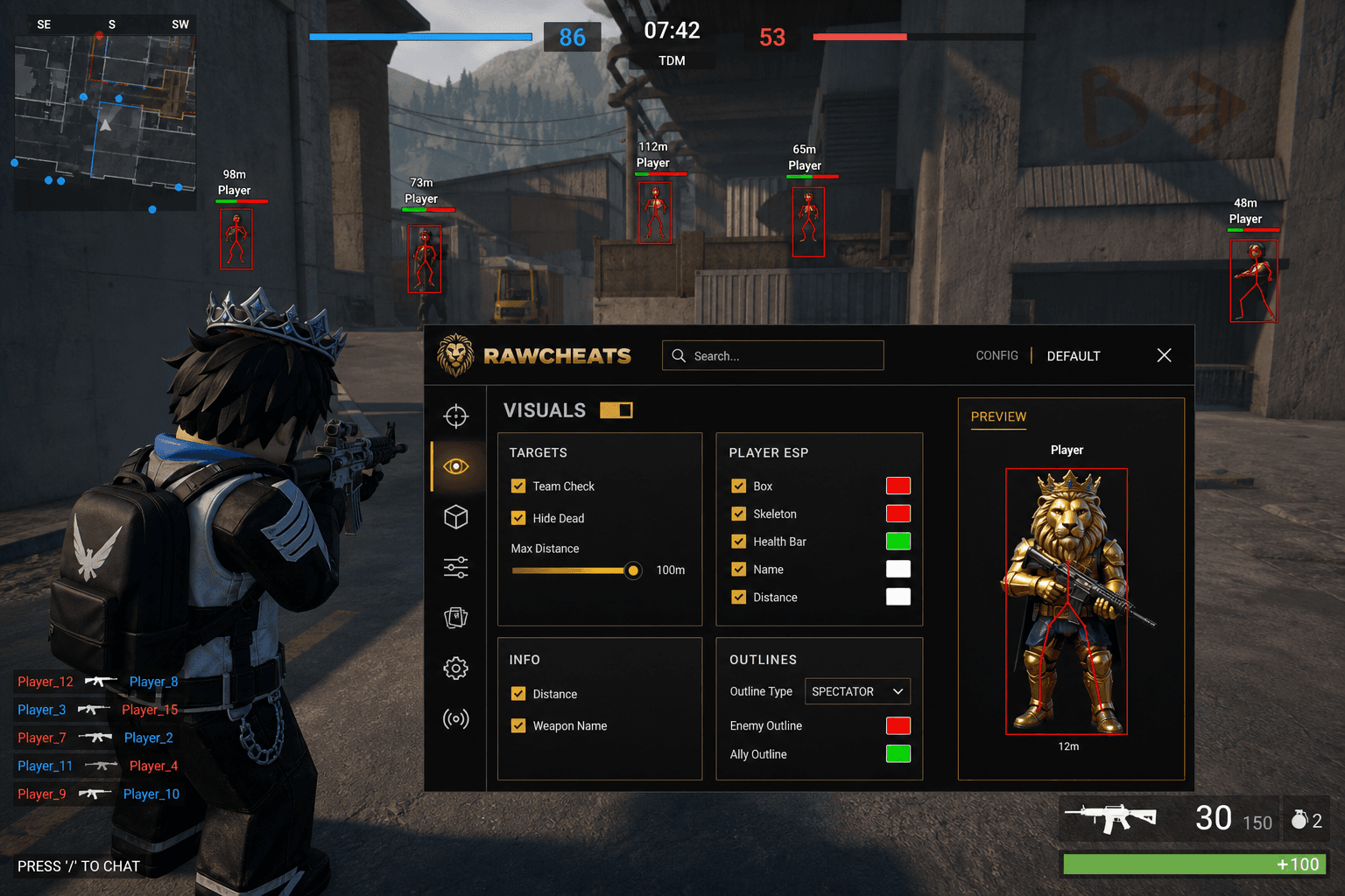 Roblox Esp — Player & World ESP (2026) — in-game screenshot showing RawCheats overlay