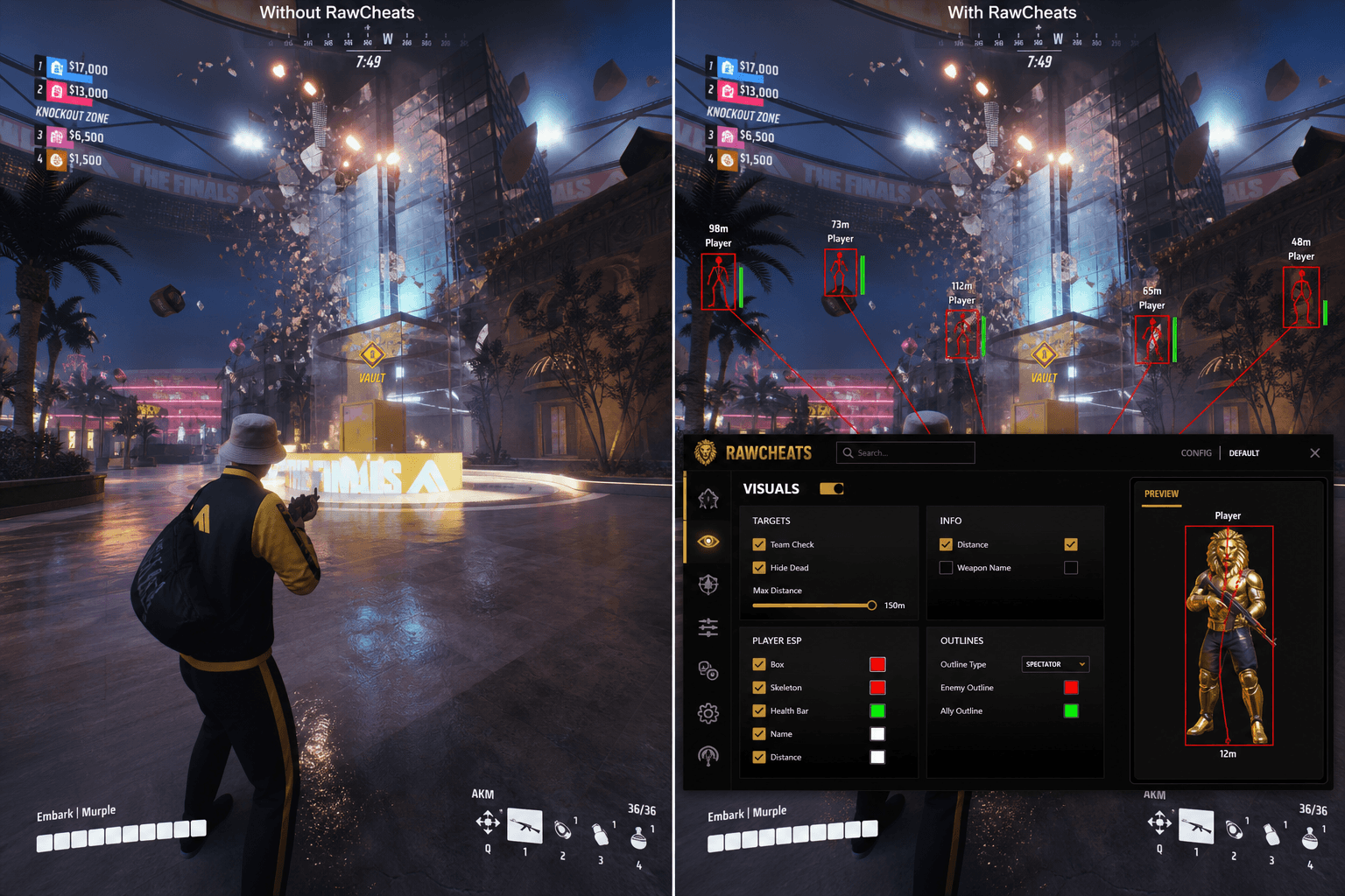 The Finals Cheats vs Budget Providers — Honest Comparison — in-game screenshot showing RawCheats overlay