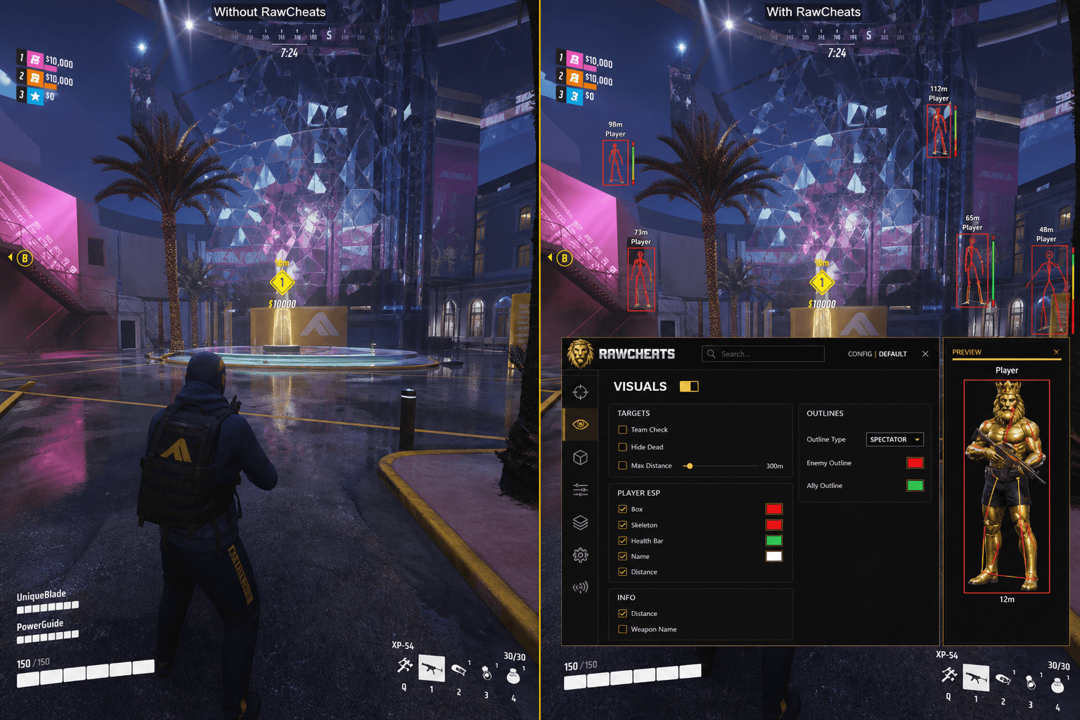The Finals Cheats vs Niche Providers — Honest Comparison — in-game screenshot showing RawCheats overlay
