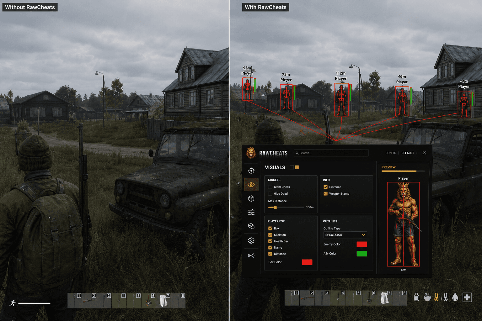 DayZ Cheats vs Budget Providers — Honest Comparison — in-game screenshot showing RawCheats overlay