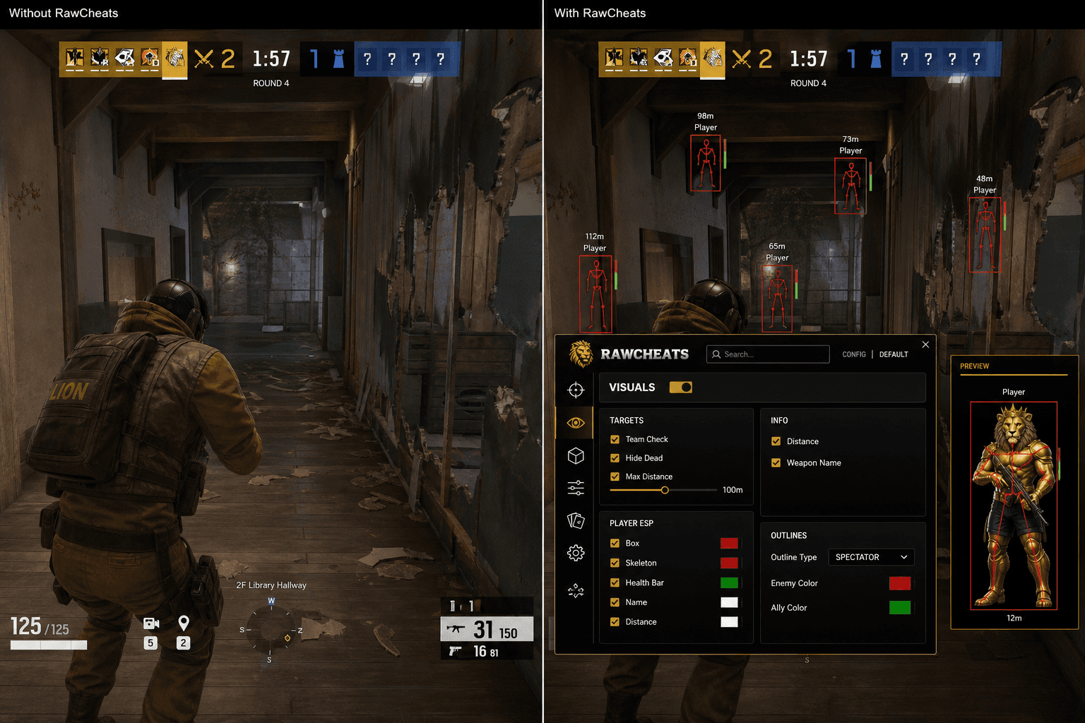 Rainbow Six Siege X Cheats vs Niche Providers — Honest Comparison — in-game screenshot showing RawCheats overlay