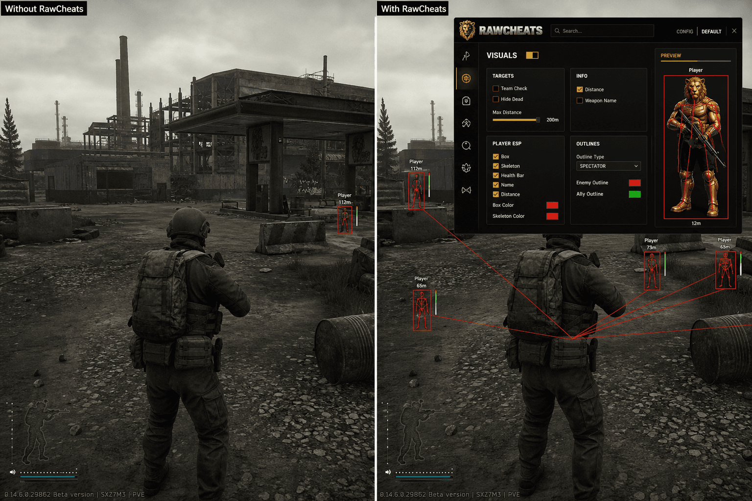 Escape from Tarkov Cheats vs Premium Providers — Honest Comparison — in-game screenshot showing RawCheats overlay
