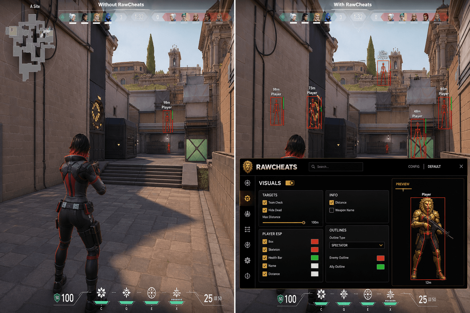 Valorant Cheats vs Premium Providers — Honest Comparison — in-game screenshot showing RawCheats overlay