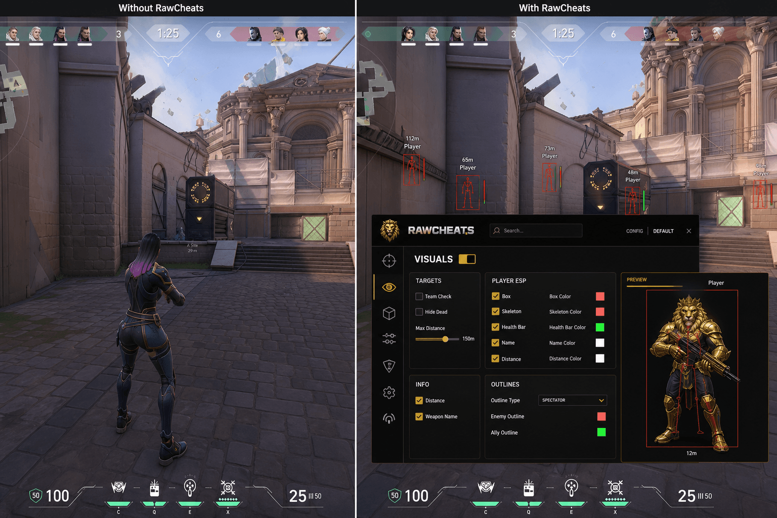Valorant Cheats vs Budget Providers — Honest Comparison — in-game screenshot showing RawCheats overlay