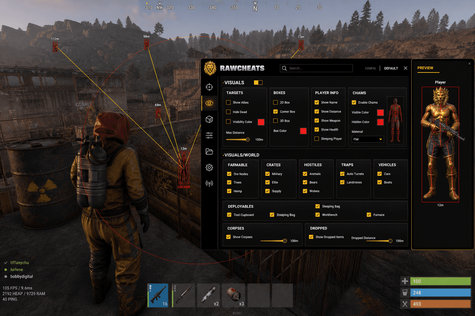 Best Rust Aimbot in 2026 — What Actually Works — in-game screenshot showing RawCheats overlay