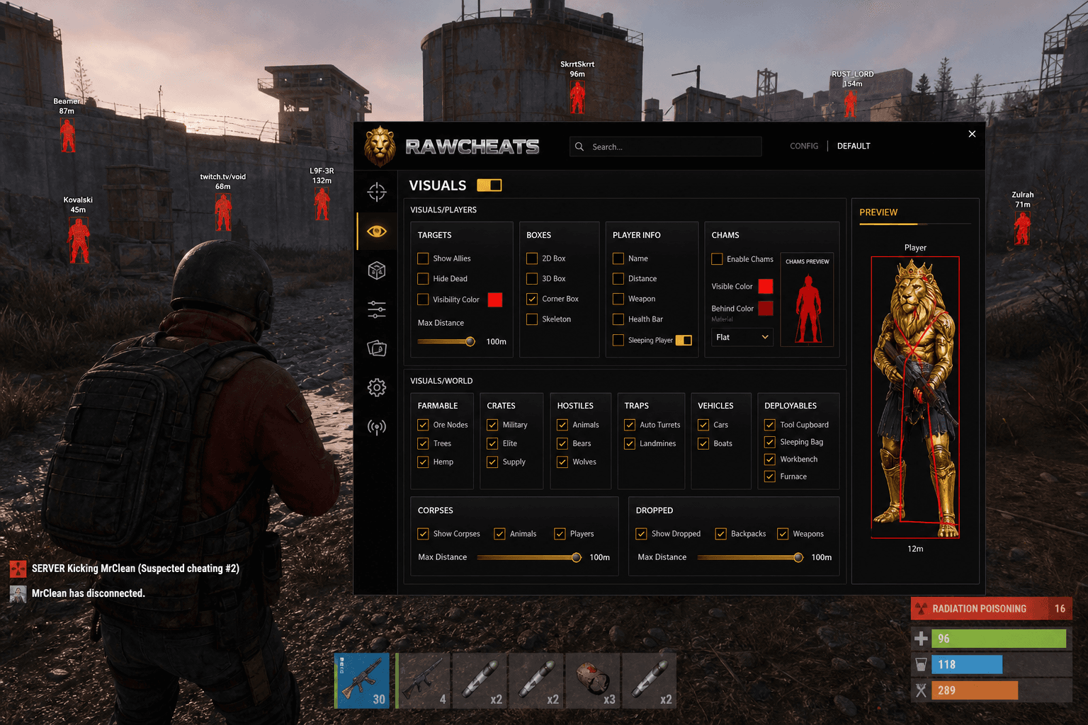 Best Rust Wallhack in 2026 — What Actually Works — in-game screenshot showing RawCheats overlay