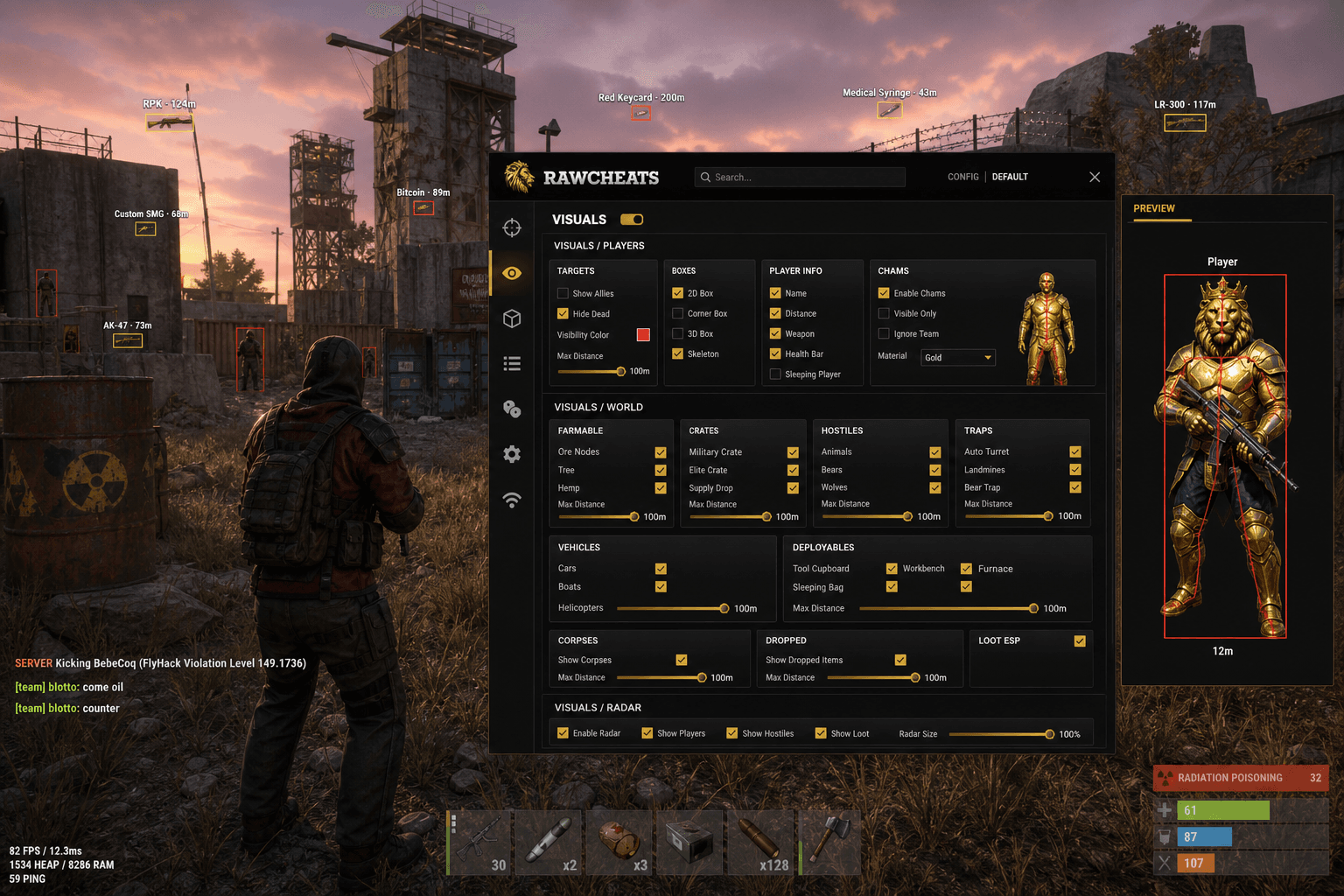Rust Loot Esp — Stash & Loot Tracker (2026) — in-game screenshot showing RawCheats overlay