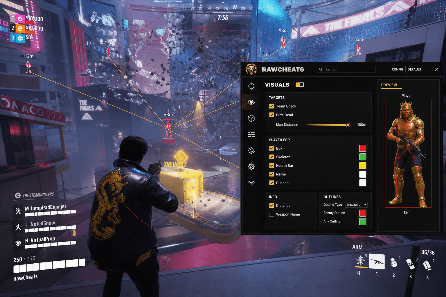 The Finals Aimbot — Silent Aim & Humanizer (2026) — in-game screenshot showing RawCheats overlay