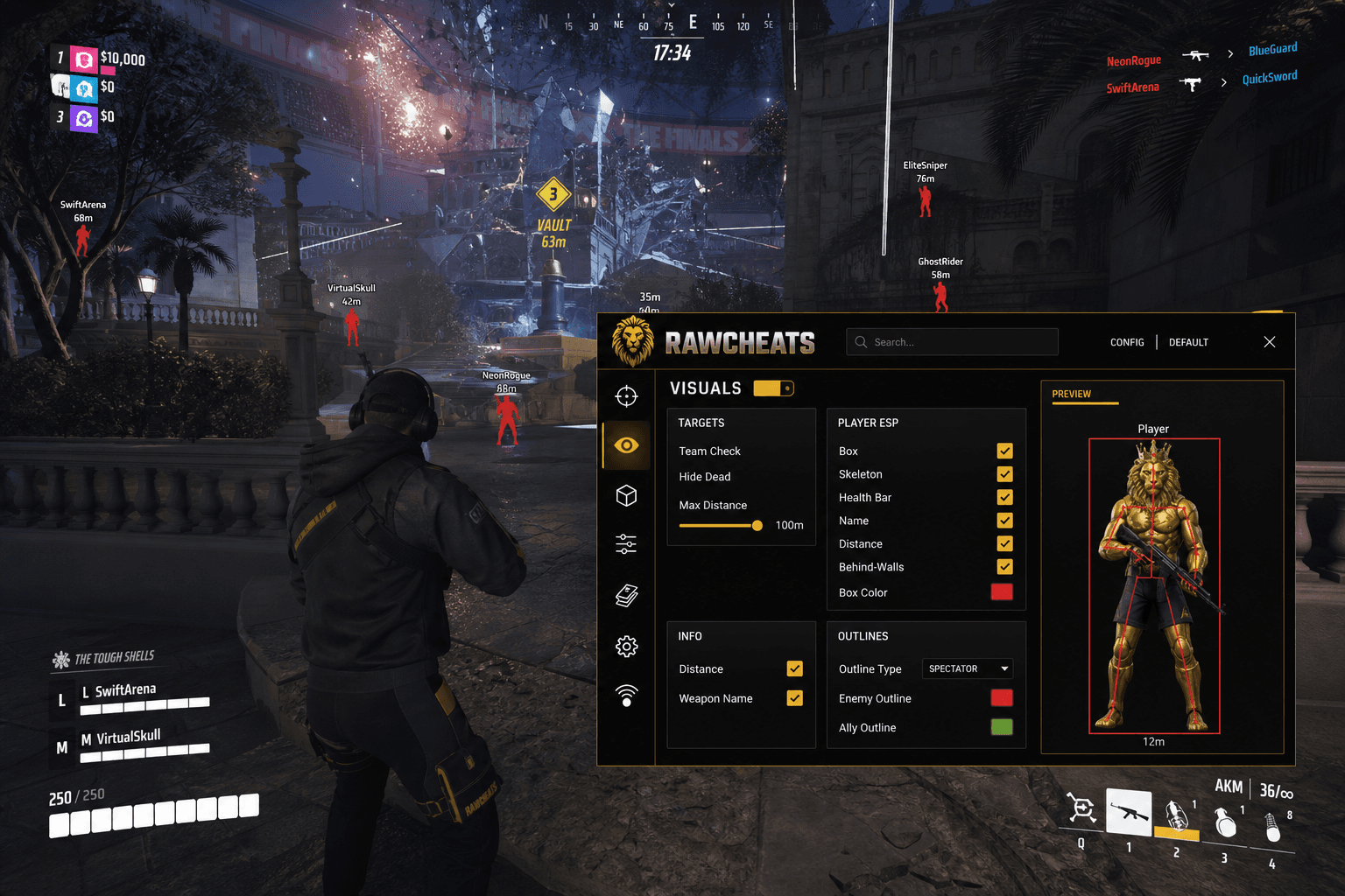 The Finals Wallhack — Through-Wall Vision (2026) — in-game screenshot showing RawCheats overlay