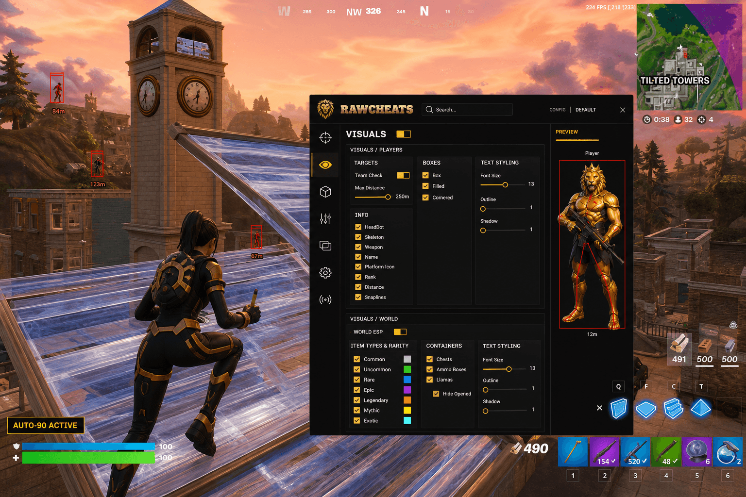 Fortnite Build Macros — Build Macros (2026) — in-game screenshot showing RawCheats overlay