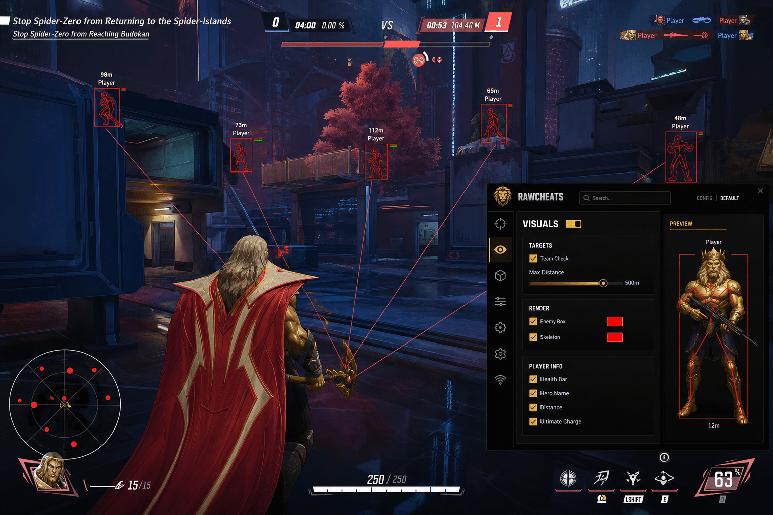 Undetected Marvel Rivals Cheats (2026) — in-game screenshot showing RawCheats overlay