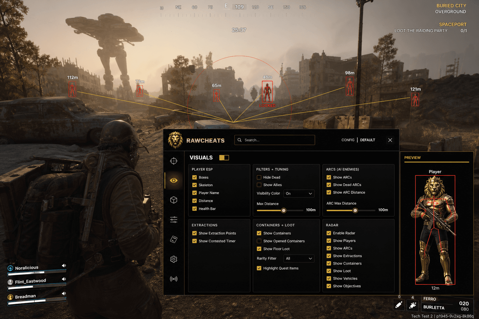 Best ARC Raiders Aimbot in 2026 — What Actually Works — in-game screenshot showing RawCheats overlay