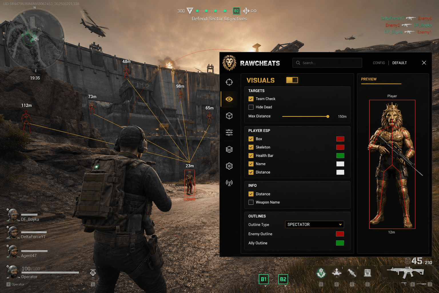 Best Delta Force Aimbot in 2026 — What Actually Works — in-game screenshot showing RawCheats overlay