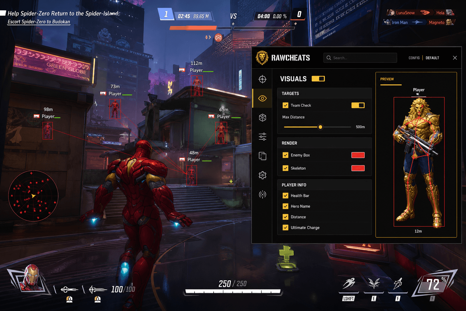 Cheap Marvel Rivals Cheats (2026) — in-game screenshot showing RawCheats overlay