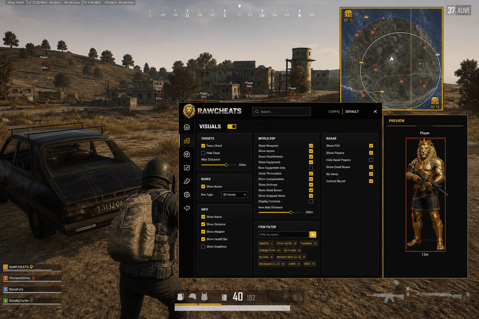 Best PUBG: BATTLEGROUNDS Radar in 2026 — What Actually Works — in-game screenshot showing RawCheats overlay