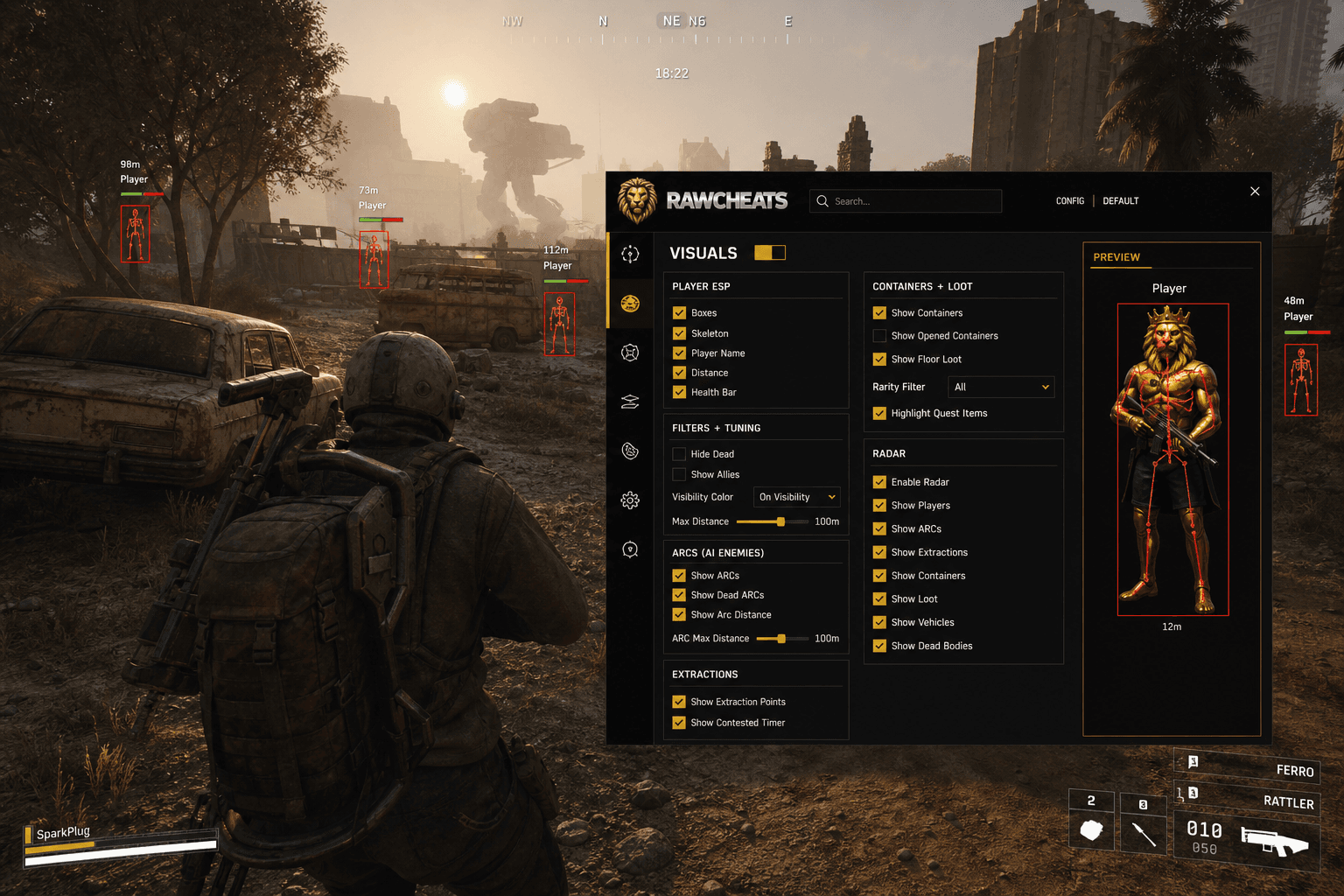 Best ARC Raiders Esp in 2026 — What Actually Works — in-game screenshot showing RawCheats overlay