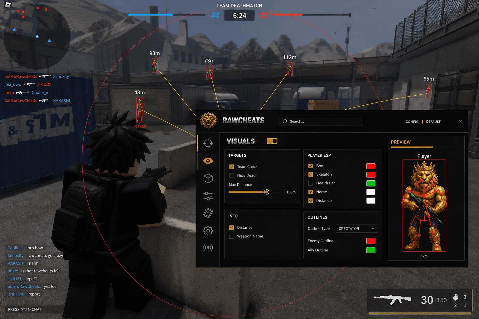 Best Roblox Aimbot in 2026 — What Actually Works — in-game screenshot showing RawCheats overlay