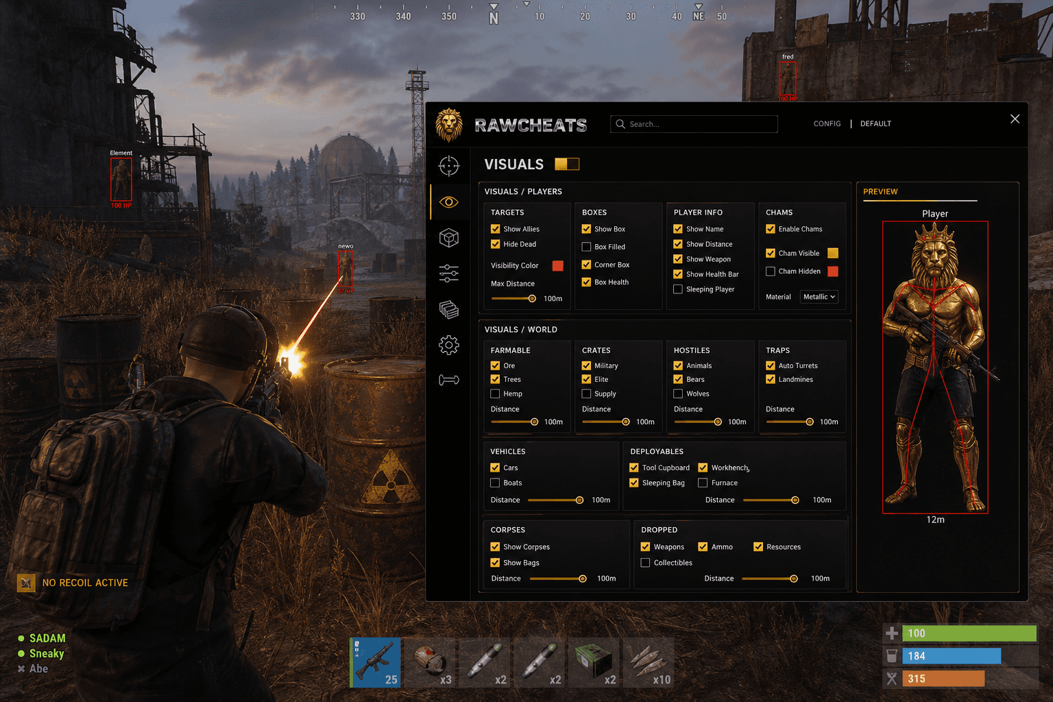 Best Rust No Recoil in 2026 — What Actually Works — in-game screenshot showing RawCheats overlay