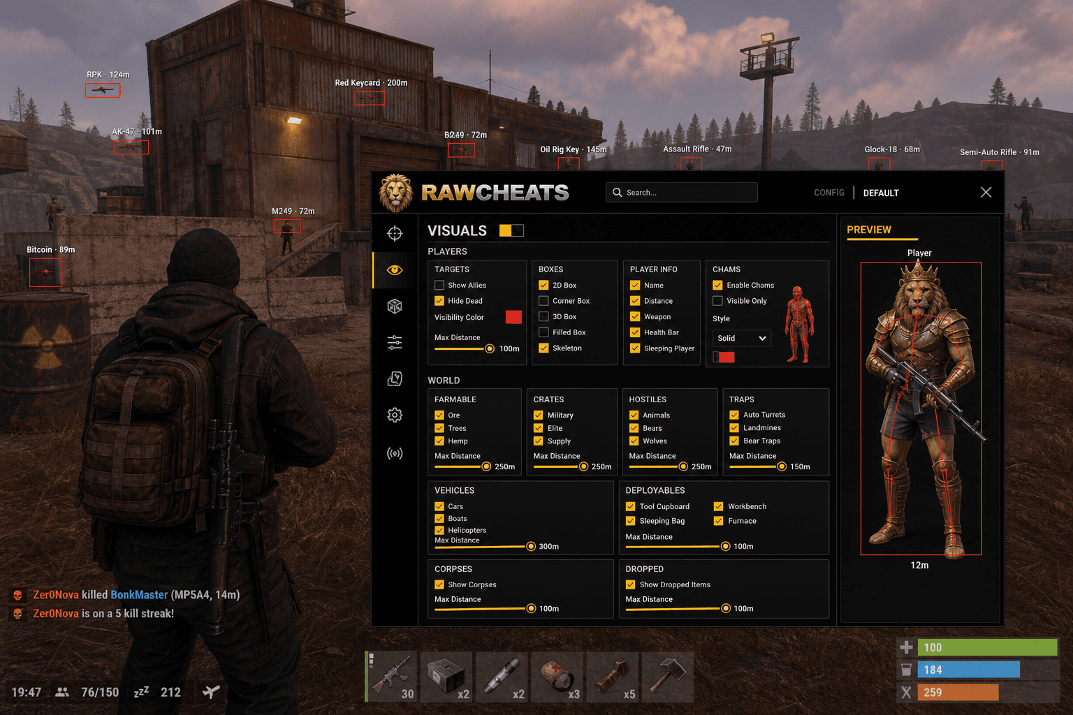 Best Rust Loot Esp in 2026 — What Actually Works — in-game screenshot showing RawCheats overlay
