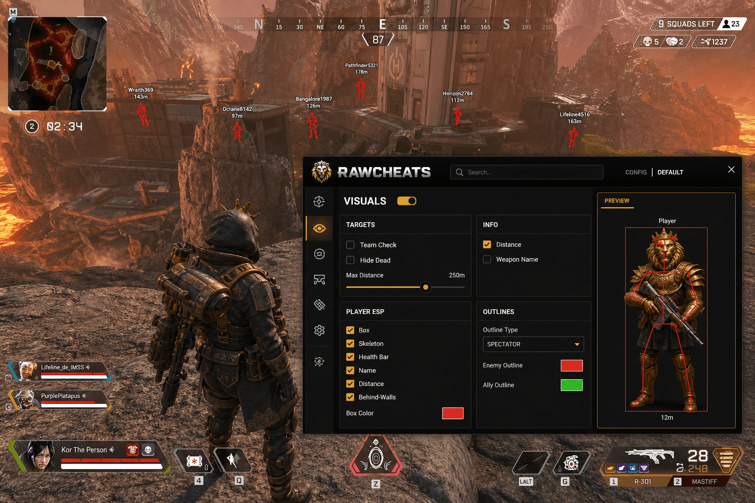 Apex Legends Wallhack — Through-Wall Vision (2026) — in-game screenshot showing RawCheats overlay