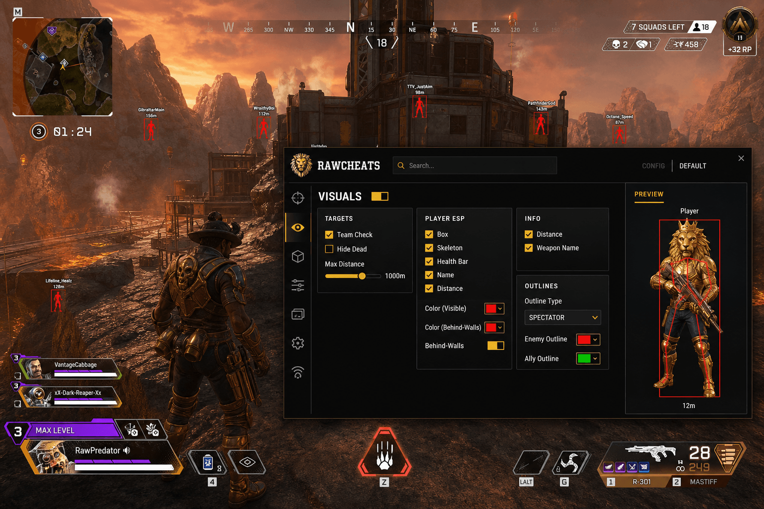 Best Apex Legends Wallhack in 2026 — What Actually Works — in-game screenshot showing RawCheats overlay