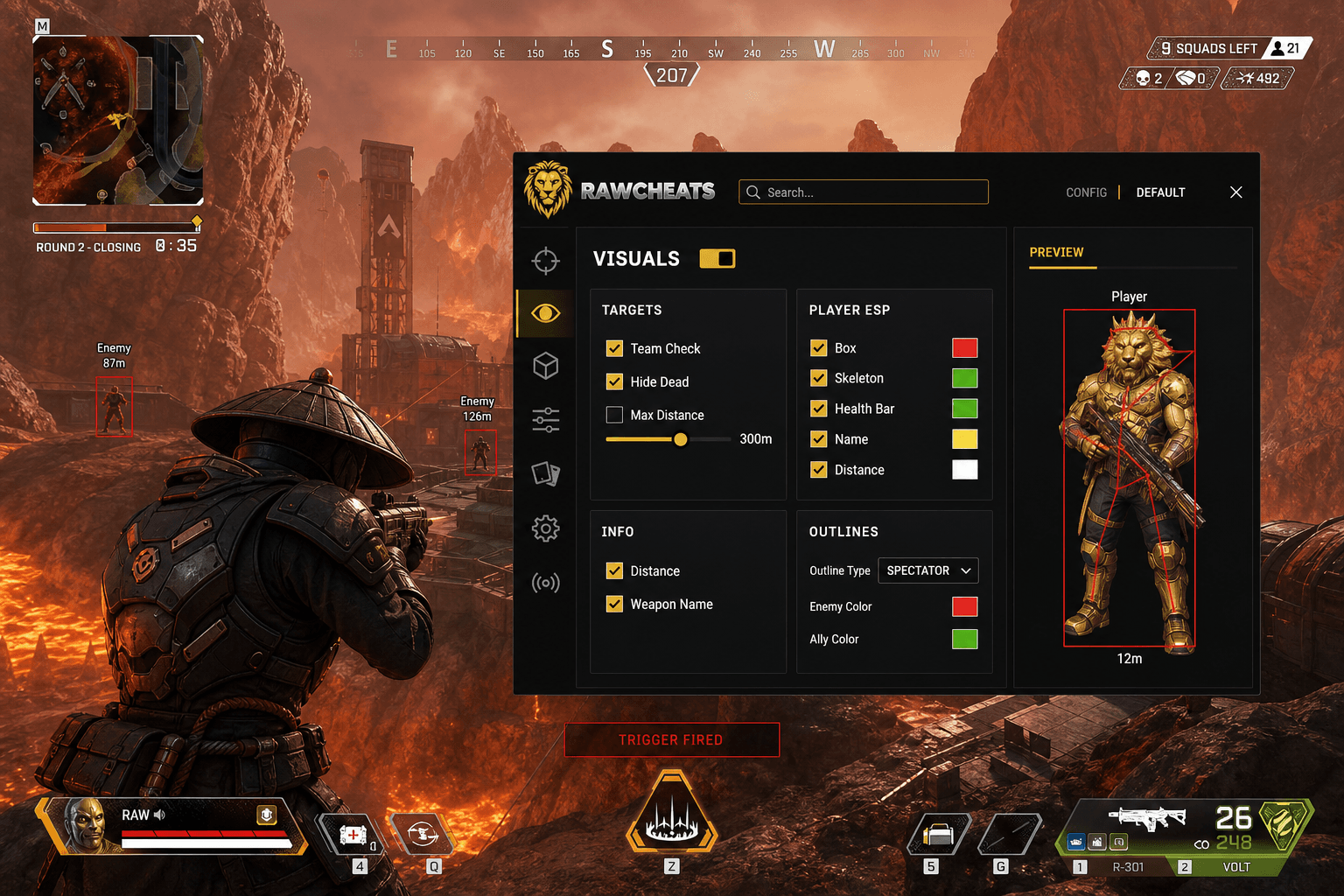Best Apex Legends Triggerbot in 2026 — What Actually Works — in-game screenshot showing RawCheats overlay