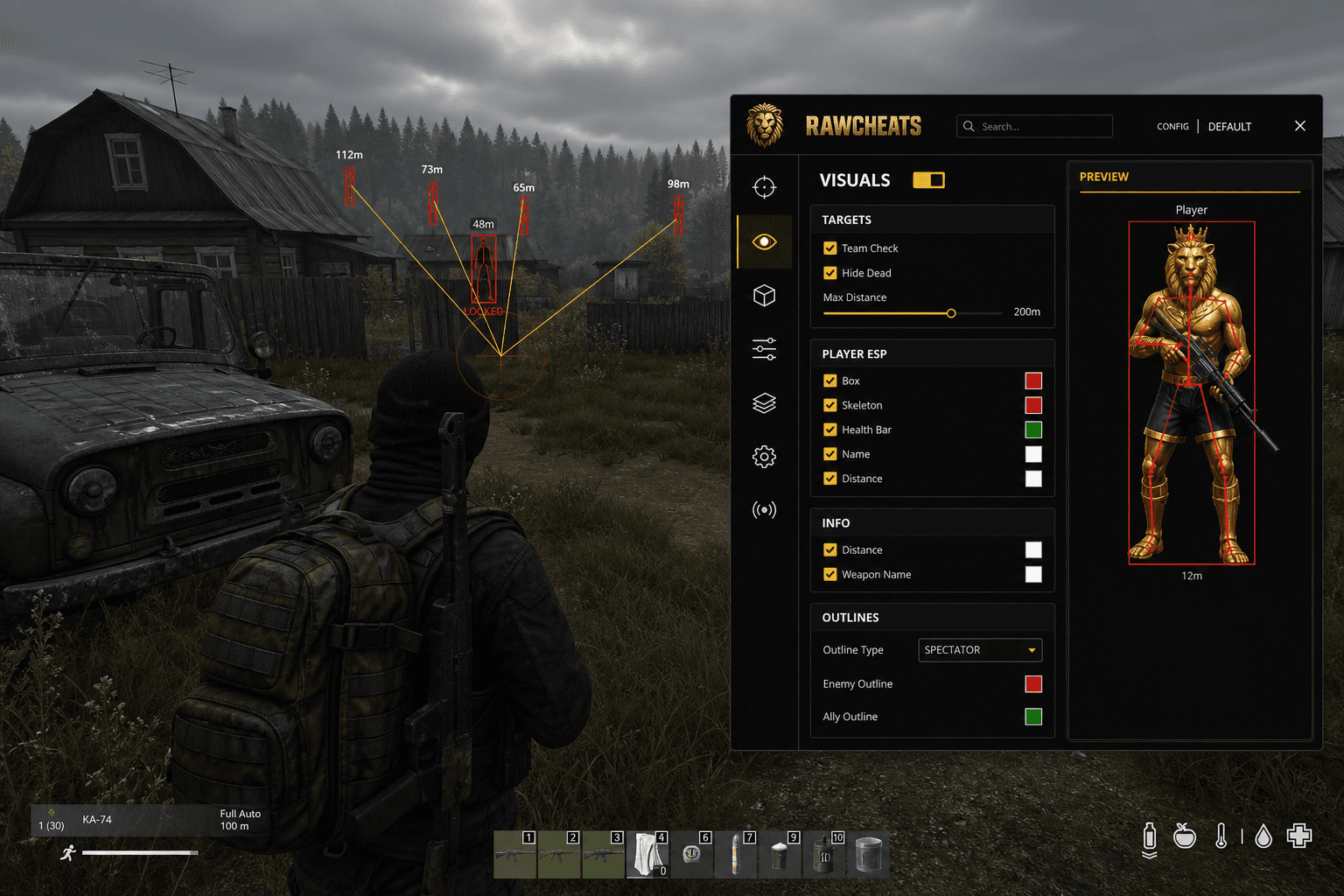 Best DayZ Aimbot in 2026 — What Actually Works — in-game screenshot showing RawCheats overlay