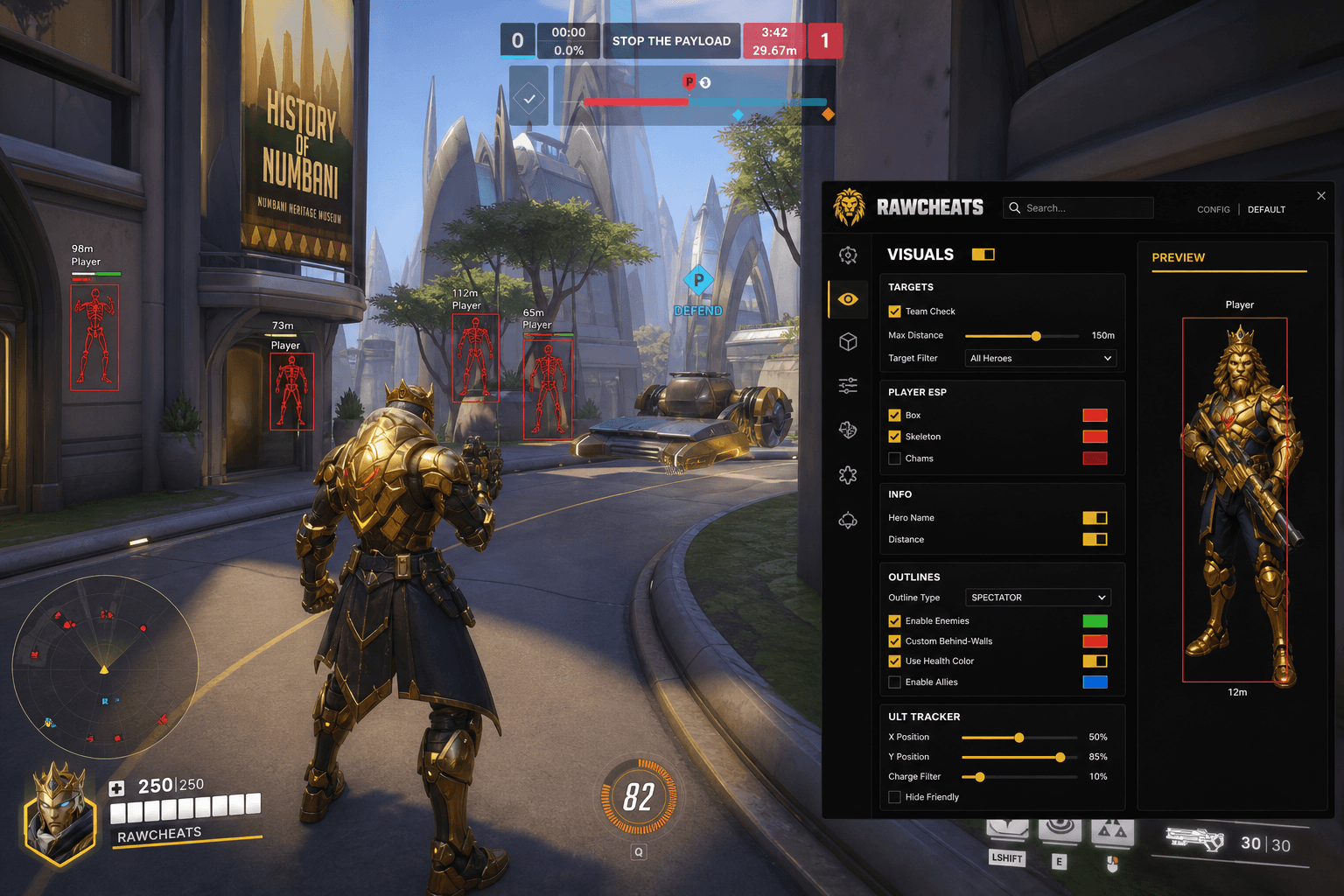 Cheap Overwatch 2 Cheats (2026) — in-game screenshot showing RawCheats overlay