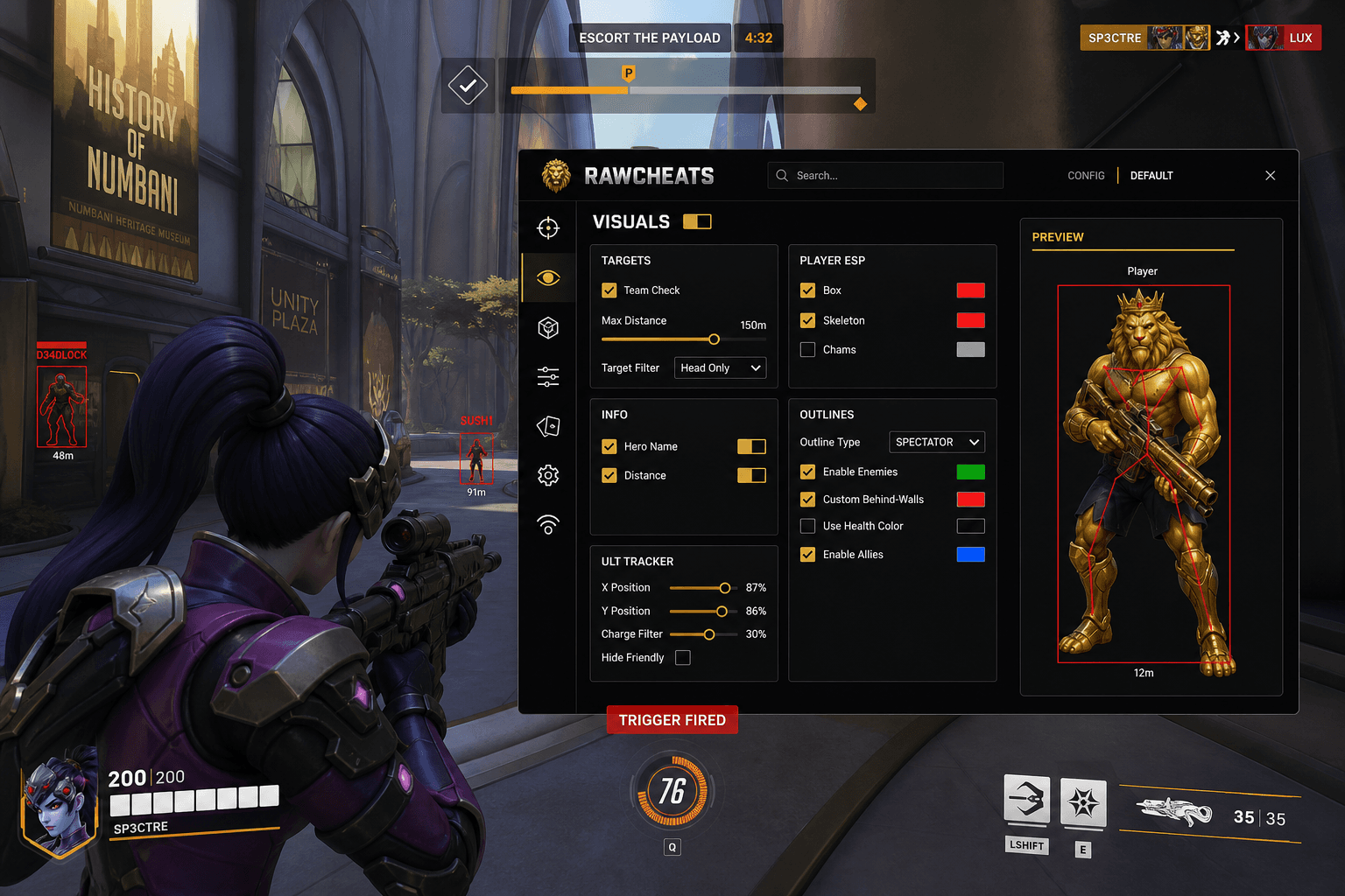 Overwatch 2 Triggerbot — Auto-Fire Reaction (2026) — in-game screenshot showing RawCheats overlay