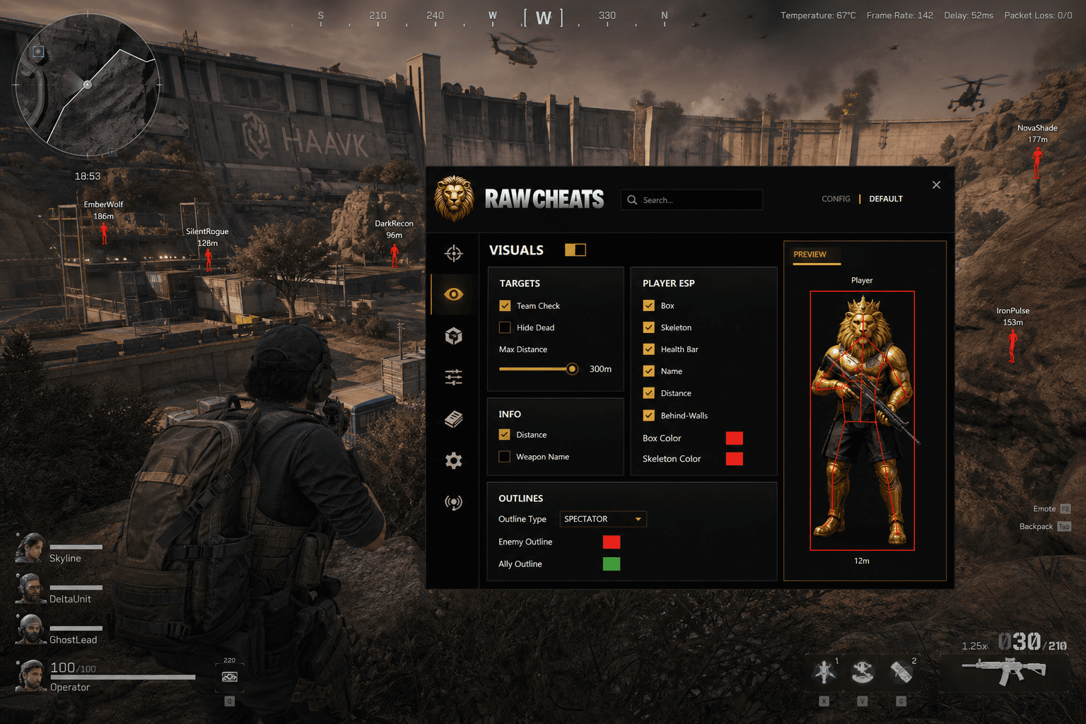 Undetected Delta Force Wallhack (2026) — in-game screenshot showing RawCheats overlay