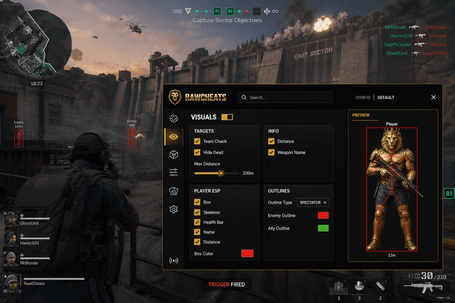 Undetected Delta Force Triggerbot (2026) — in-game screenshot showing RawCheats overlay