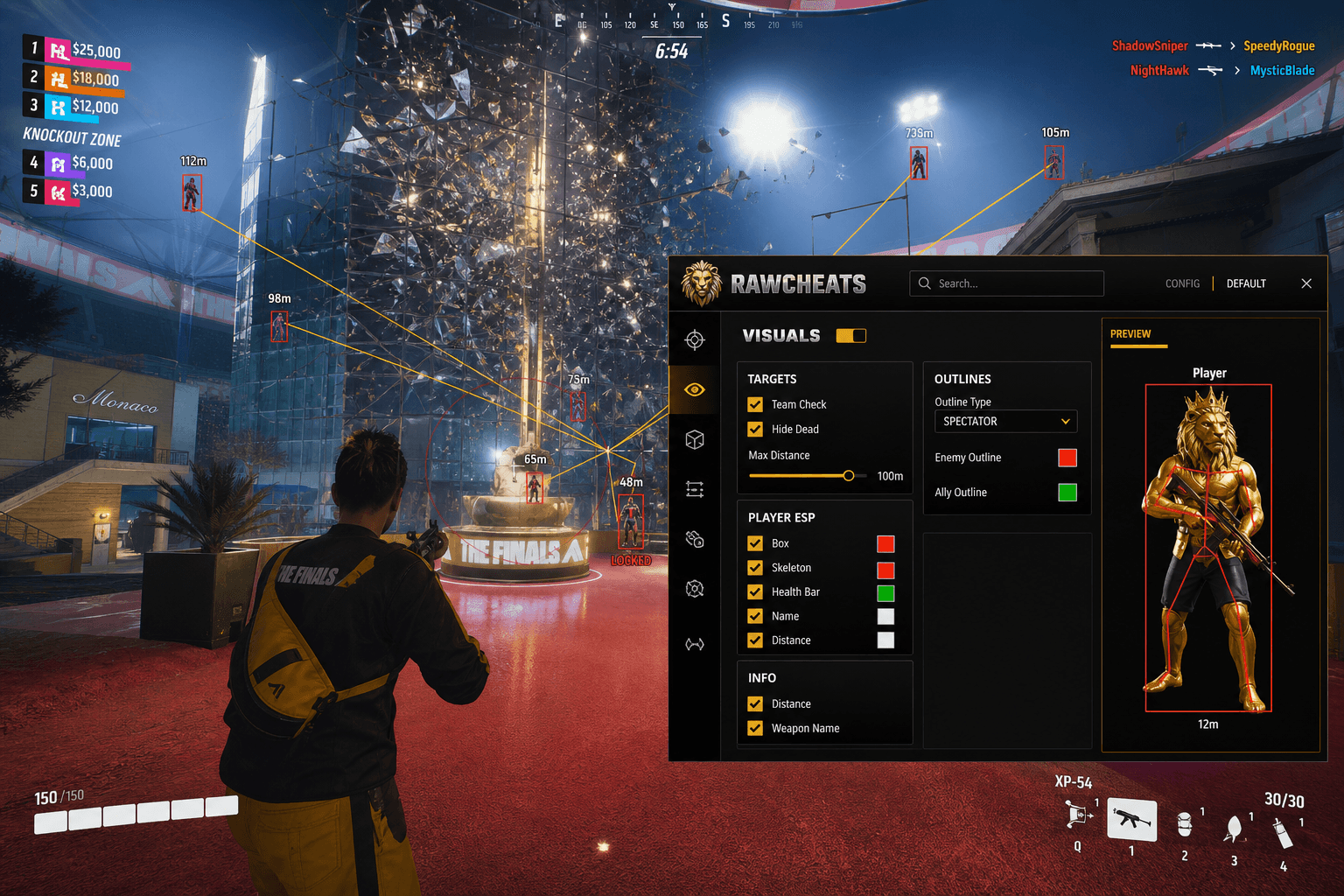 Cheap The Finals Aimbot (2026) — in-game screenshot showing RawCheats overlay