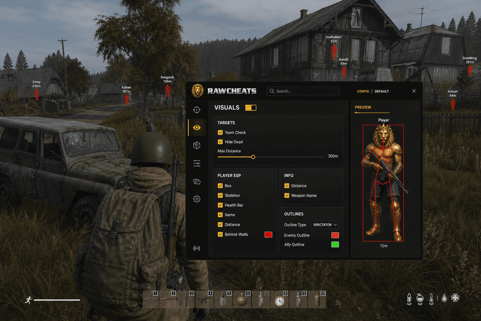 Undetected DayZ Wallhack (2026) — in-game screenshot showing RawCheats overlay