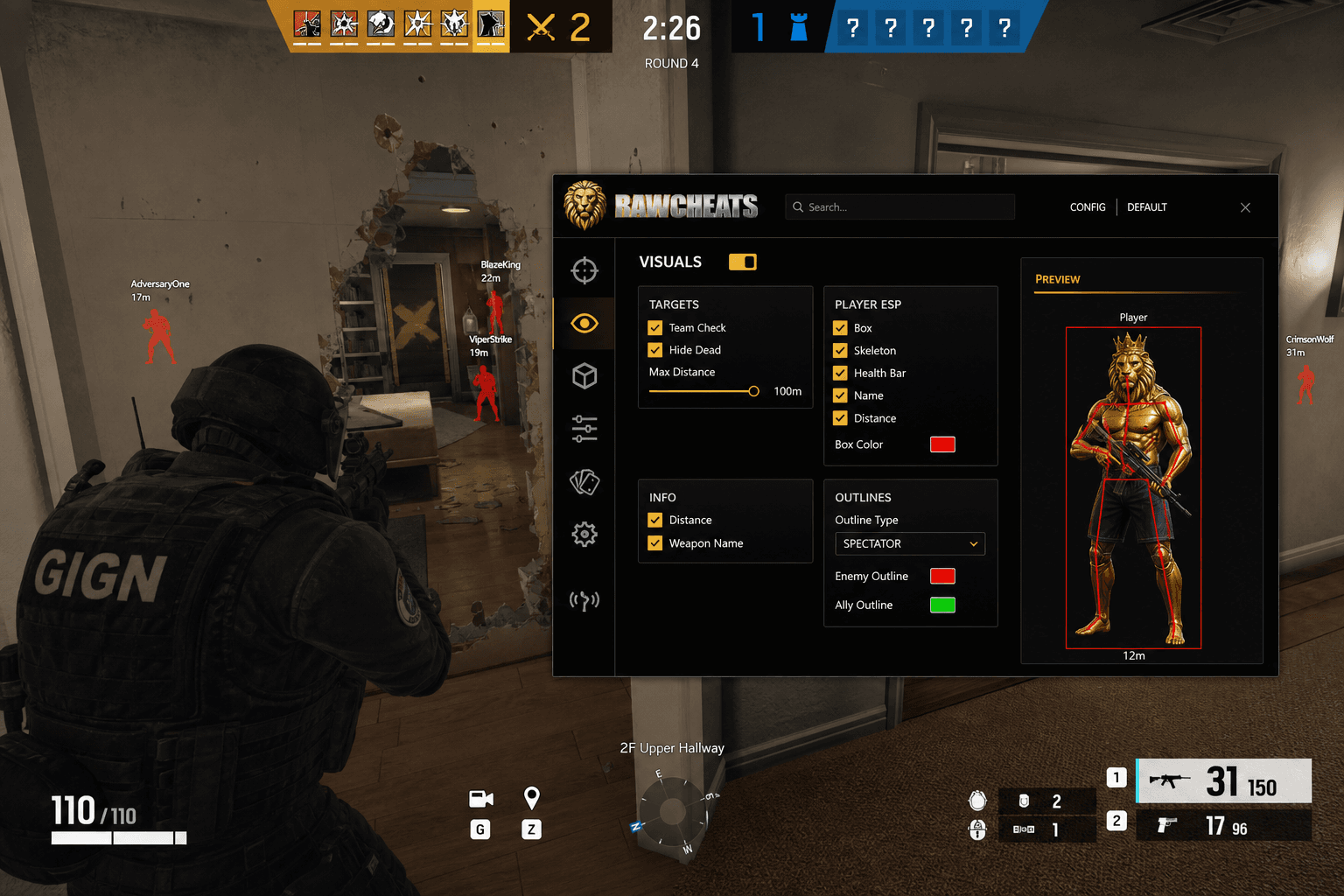 Cheap Rainbow Six Siege X Wallhack (2026) — in-game screenshot showing RawCheats overlay