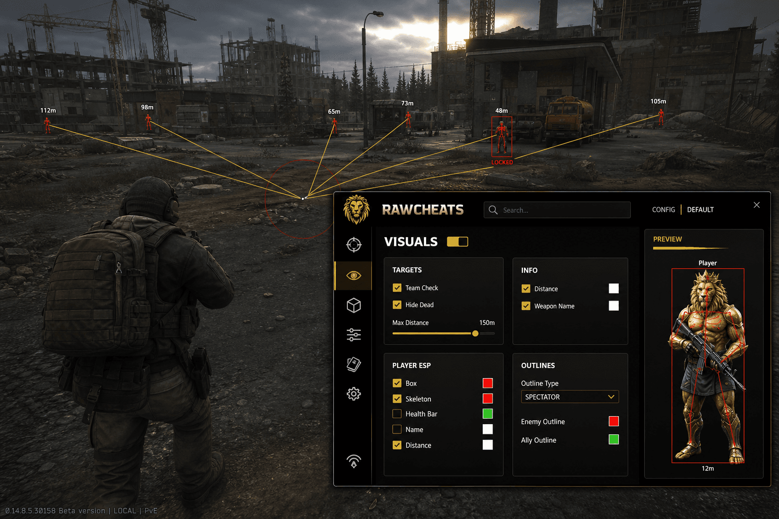 Cheap Escape from Tarkov Aimbot (2026) — in-game screenshot showing RawCheats overlay