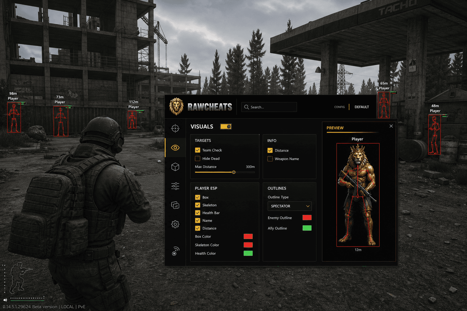 Cheap Escape from Tarkov ESP (2026) — in-game screenshot showing RawCheats overlay